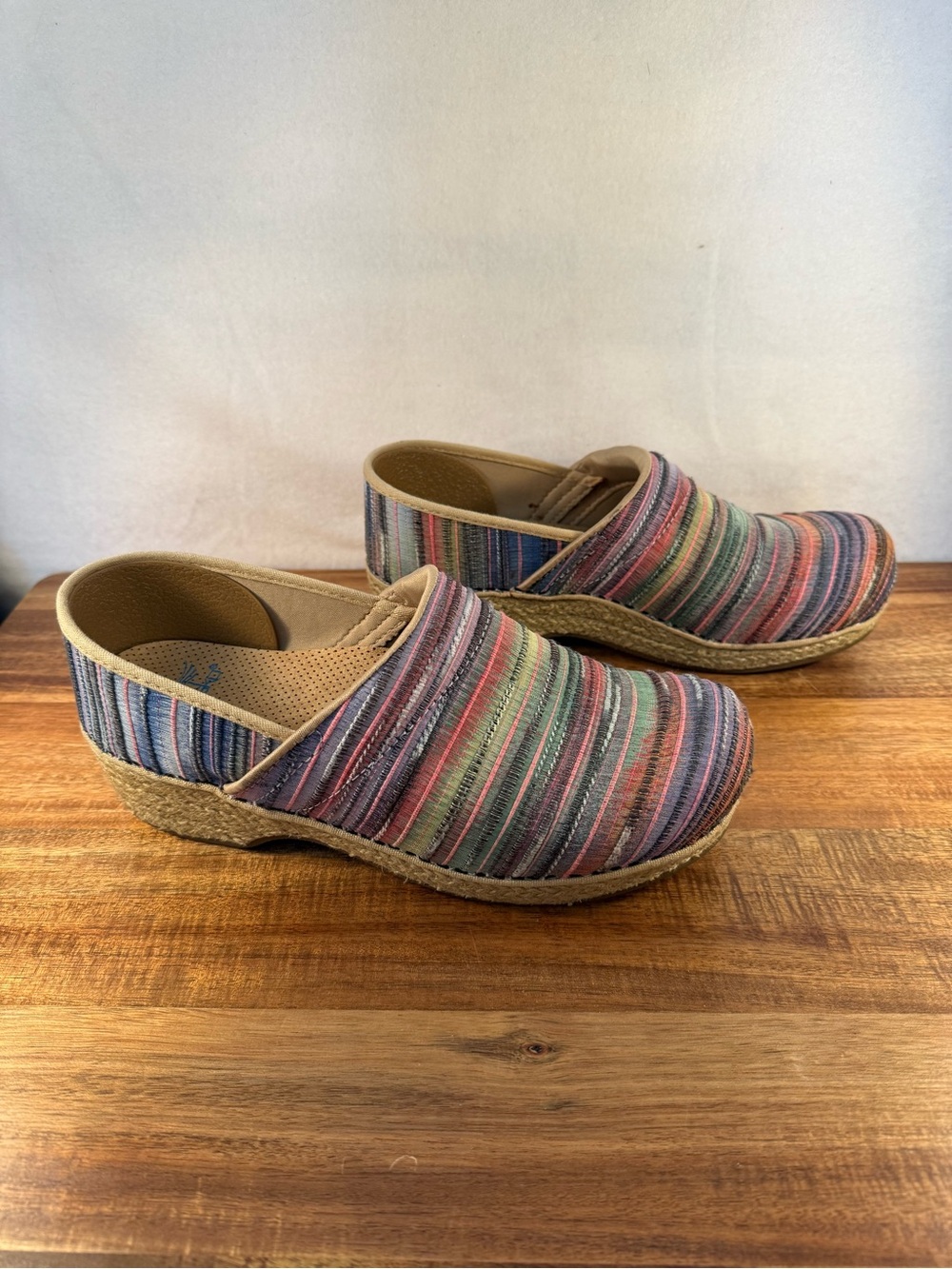 Dansko Vegan Jute Multi-Stripe Colorful Slip-on Mule Clogs Size 8